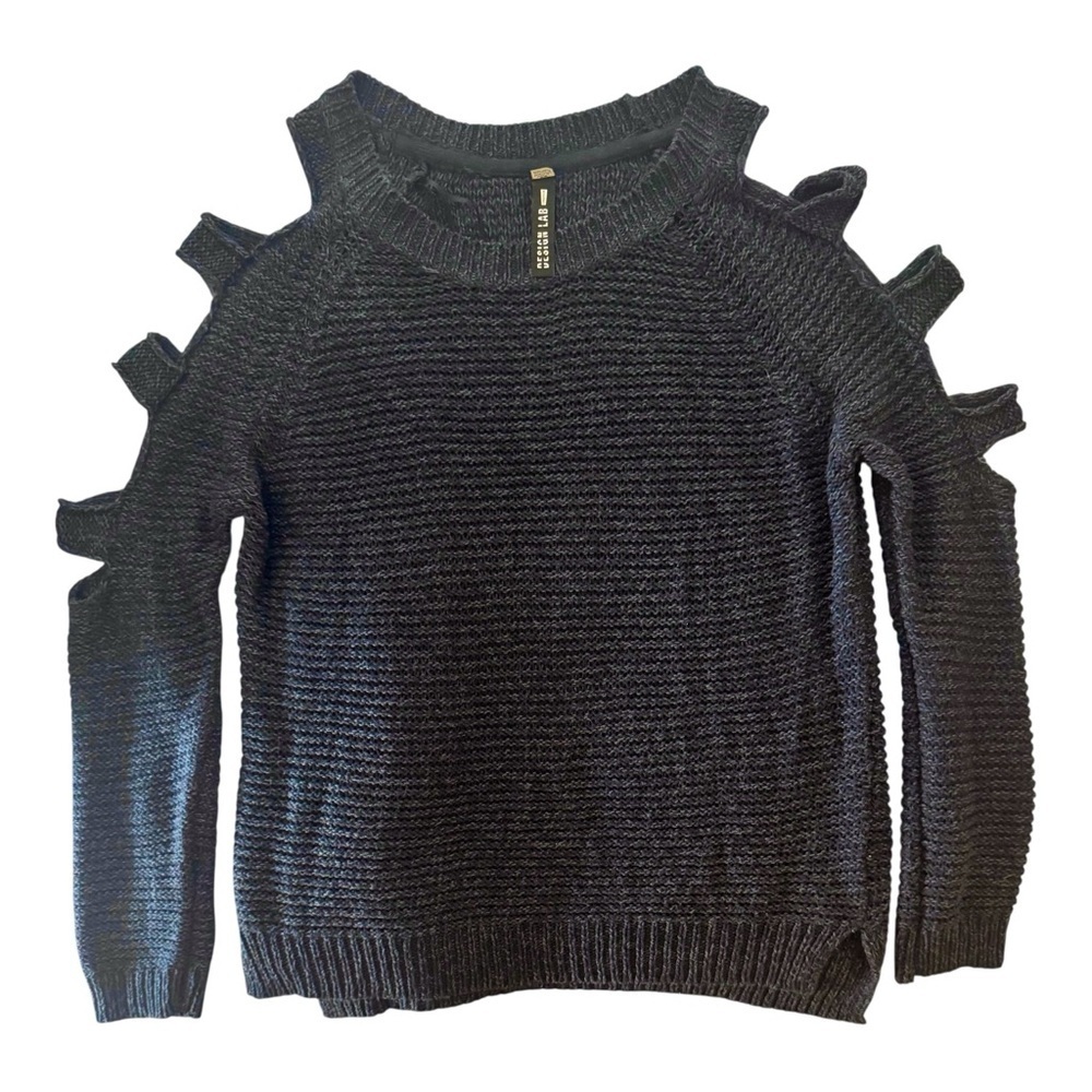 Design Lab Lord & Taylor Navy Shoulder Cutout Sweater